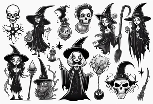 a Tim Burton-style witch necromancer tattoo idea