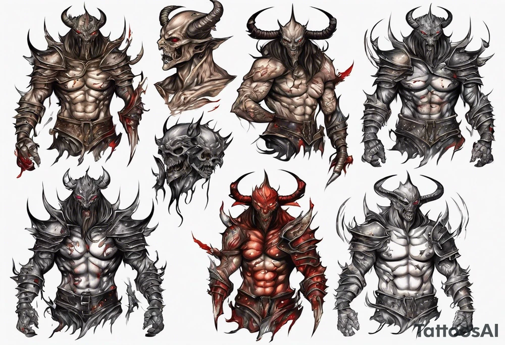 Demon in tiered thin plate armor tattoo idea