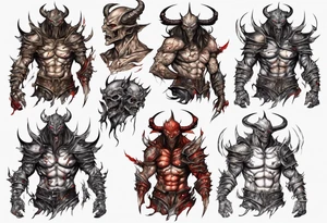 Demon in tiered thin plate armor tattoo idea