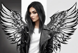 Realistic wings with upside down cross between the wings tattoo idea