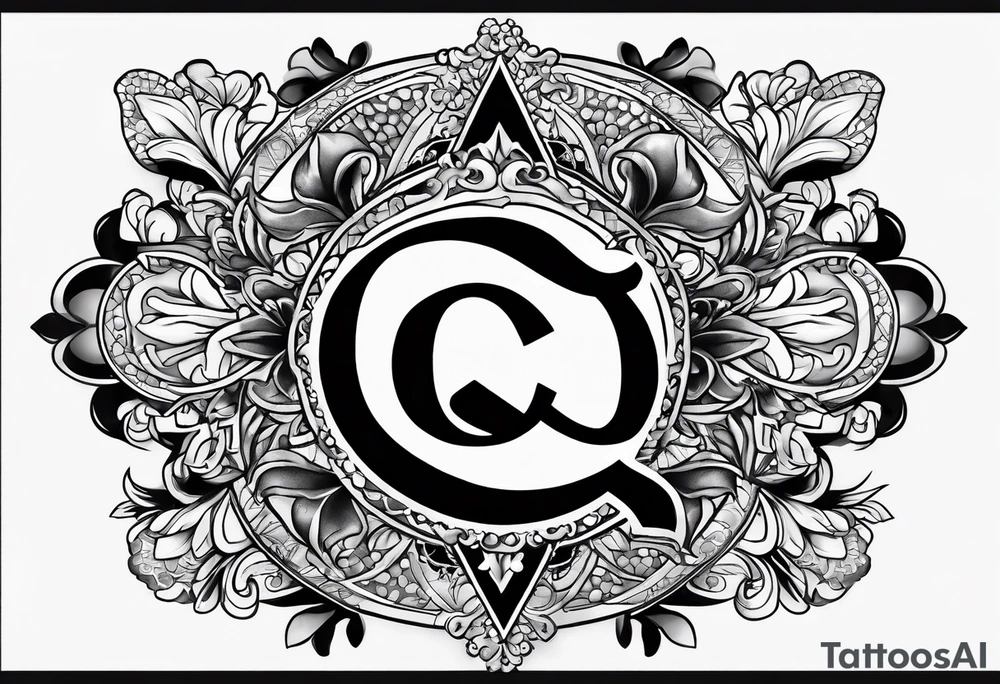 Latina, ahegao, mouth open, drooling, happy, Spade Symbol with letter Q in the center tattoo idea