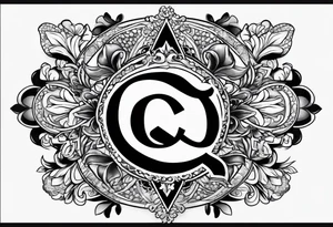Latina, ahegao, mouth open, drooling, happy, Spade Symbol with letter Q in the center tattoo idea