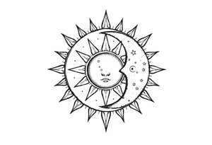 celestial sun and moon embrace with constellation patterns tattoo idea
