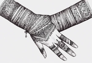 Wrap around the wrist. Look like a bracelet. Incorporate the names Caitlyn Shannon Jacob Walker tattoo idea