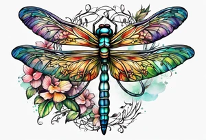 Feather dragonfly vine tattoo idea