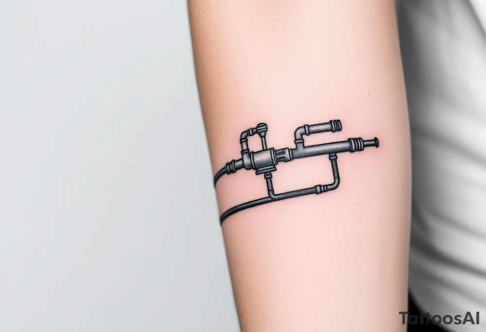 System of pipes that transitions and transforms at the end into thick 
veins of forearm tattoo idea