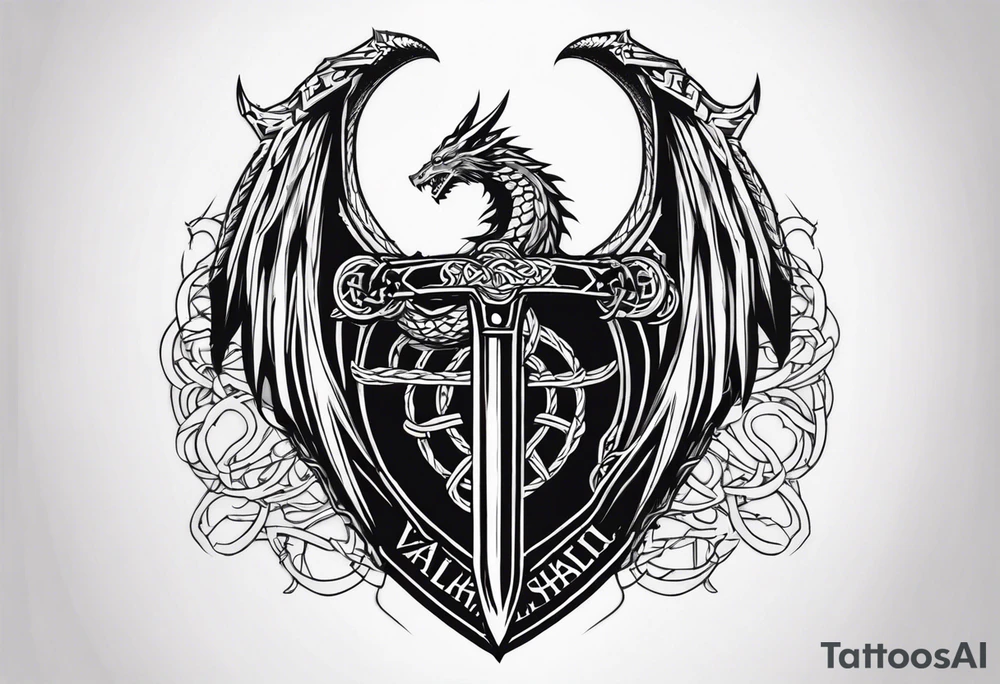 Valhalla sword shield dragon axe Valknut barbed wire chains tattoo idea Valhalla sword shield dragon axe Valknut barbed wire chains tattoo idea
