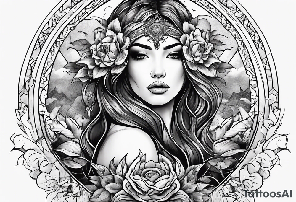Resurrection Beautiful woman rising from her dead self to inner peace and self-love tattoo idea