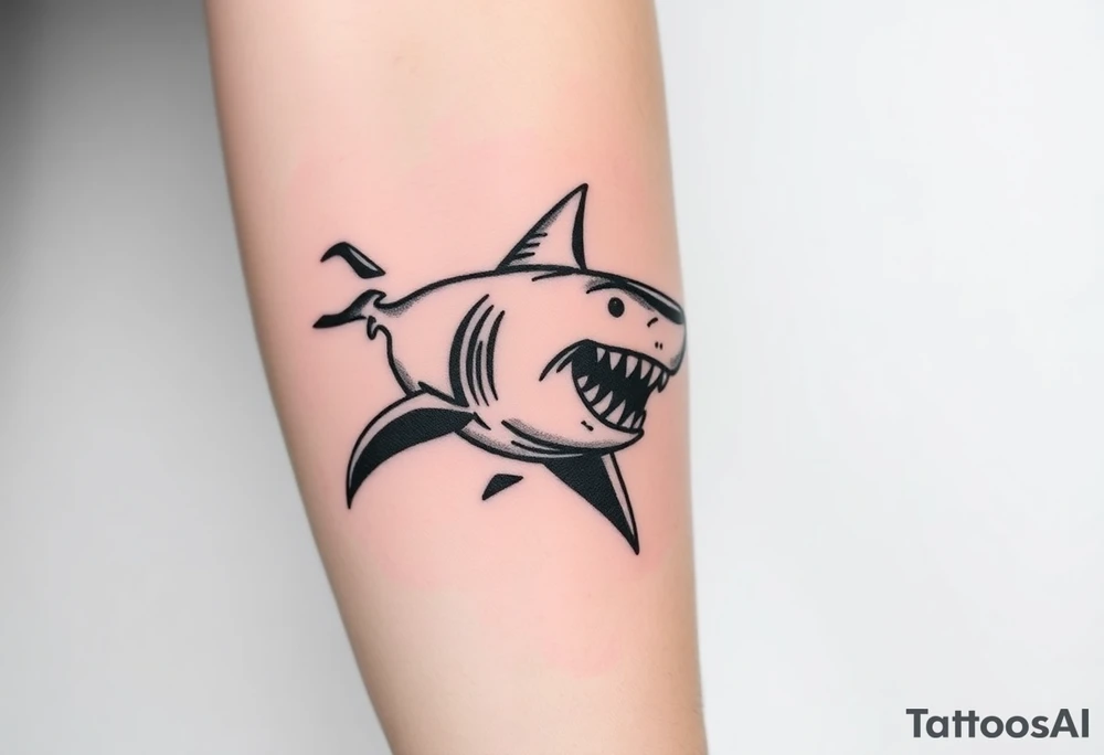 Masculine strong shark flowing forward in water tattoo idea