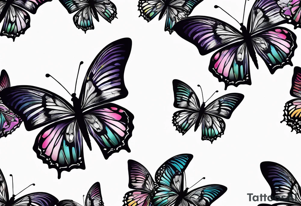 A vibrant butterfly with colorful wings, resting on a flower, showcasing transformation and beauty.” tattoo idea