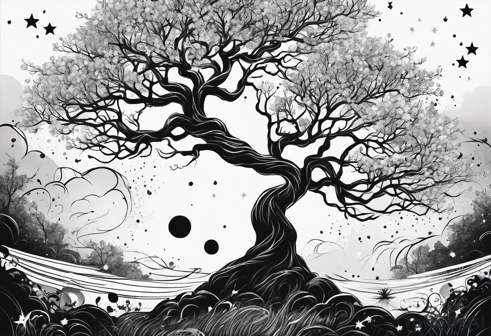 poison tree with no leaves and stars and wind tattoo idea
