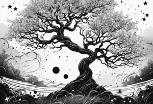 poison tree with no leaves and stars and wind tattoo idea