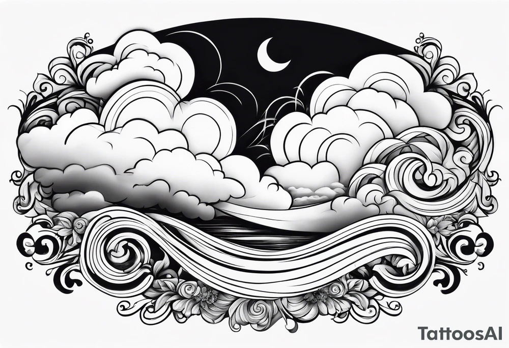 heaven clouds swirl vignette tattoo idea