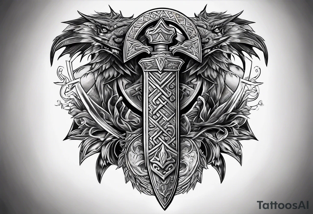 Valhalla valknut sword axe Dragon tattoo idea