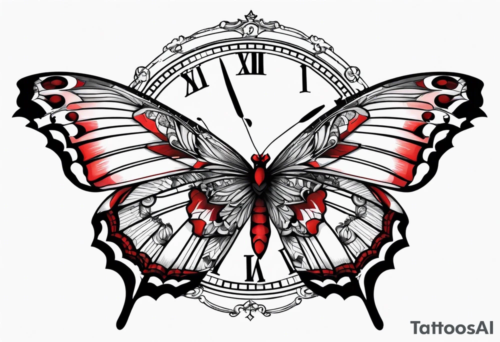 Half butterfly, half clock, with a cardinal tattoo idea