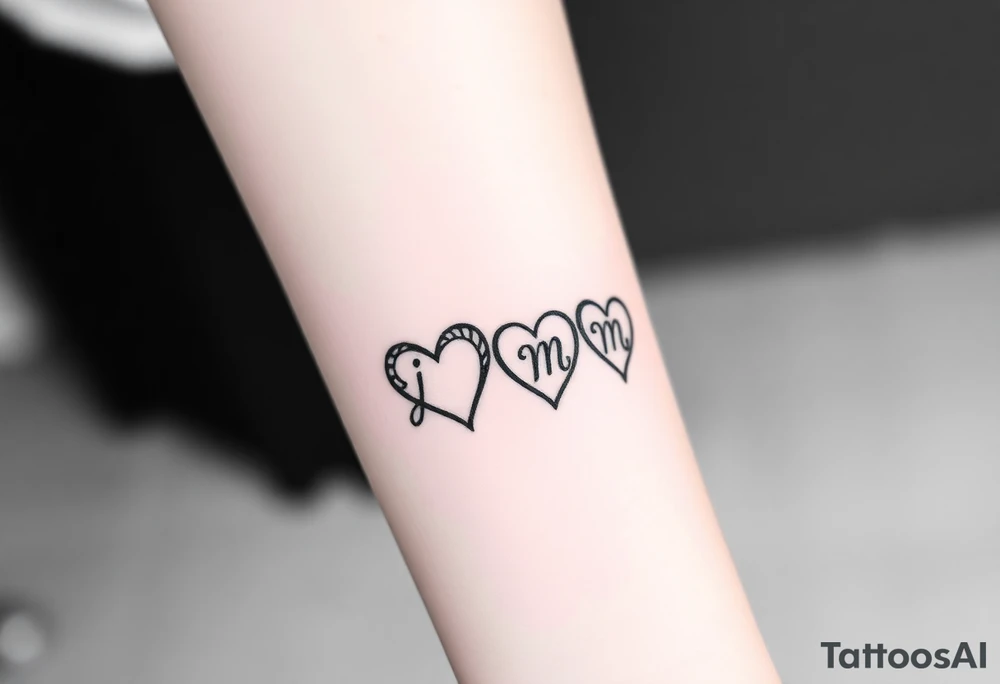 four hearts with the initials "j" "e" "m" "m" in each heart tattoo idea four hearts with the initials "j" "e" "m" "m" in each heart tattoo idea