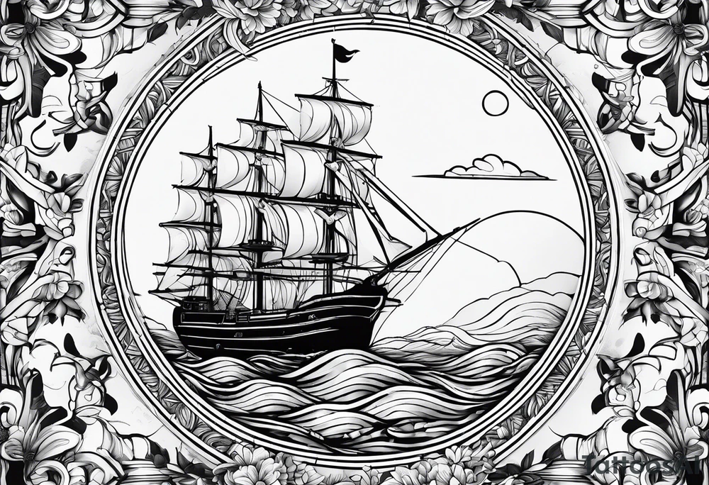 Europe in the background, anchor and space for a geo tag tattoo idea