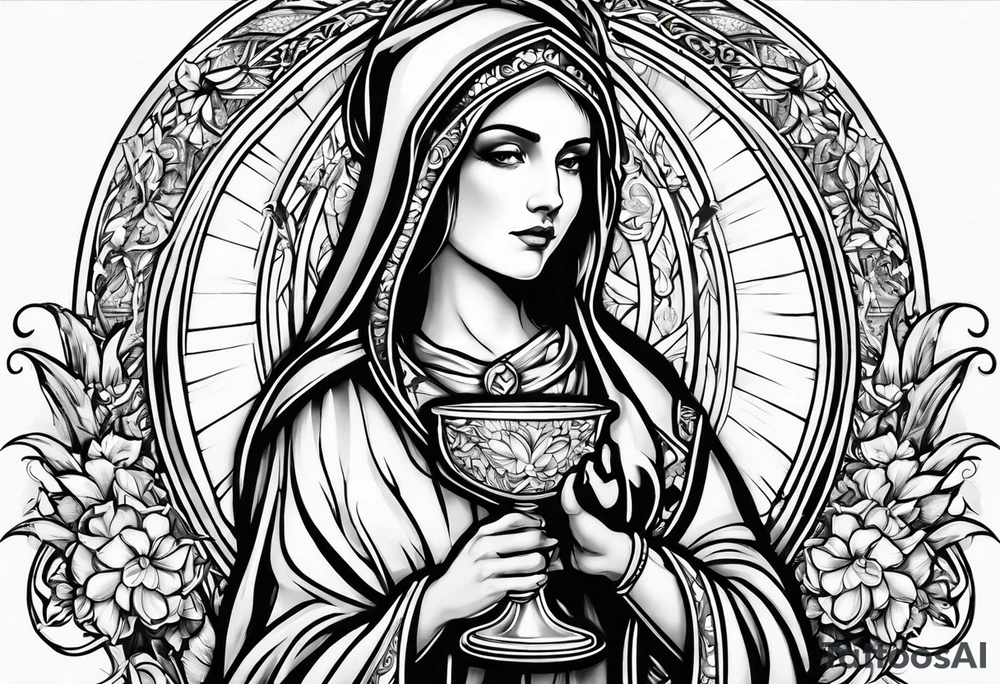 Female saint holding a chalice tattoo idea