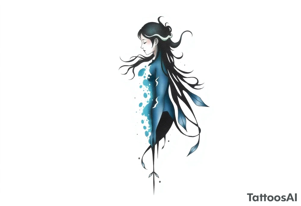A minimalist tattoo that represents a shattered and betrayed gemini woman who fought hard throughout this year. With colors blue and black. Make it unique and rare. Without leaves and stem. tattoo idea