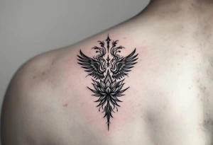 Fine lines small minimalist tattoo combo of phenix and lotus tattoo idea