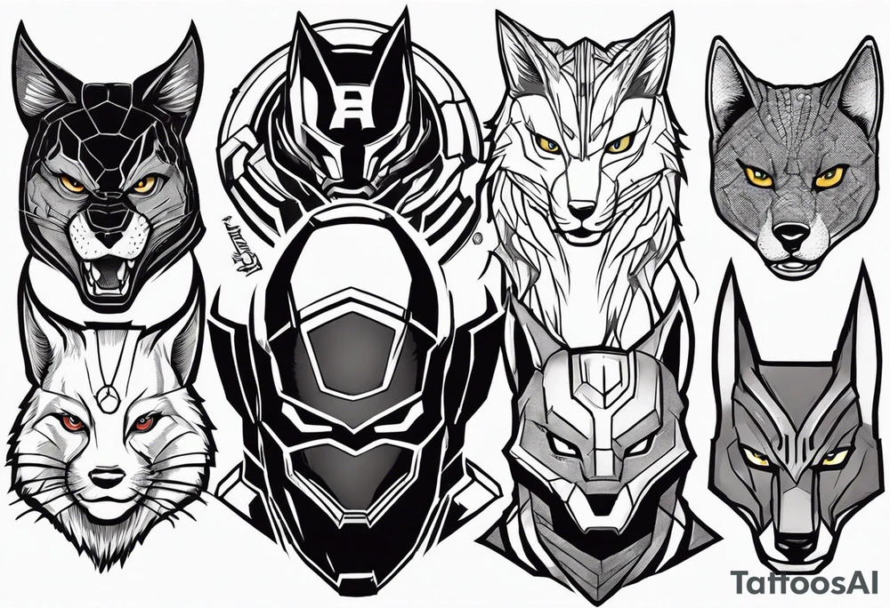 I want to change Avengers Team characters with animals. Hulk will be Badger, Thor will be Alpha Grey Wolf, Captain America will be Bull, Iron Man will be Canary, Black Widow will be Axolotl, Hawk Eye will be Sudan Plated Lizard and Nick Fury will be Cat. tattoo idea