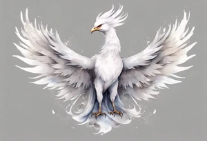 a solitary white phoenix wearing a grey crown tattoo idea