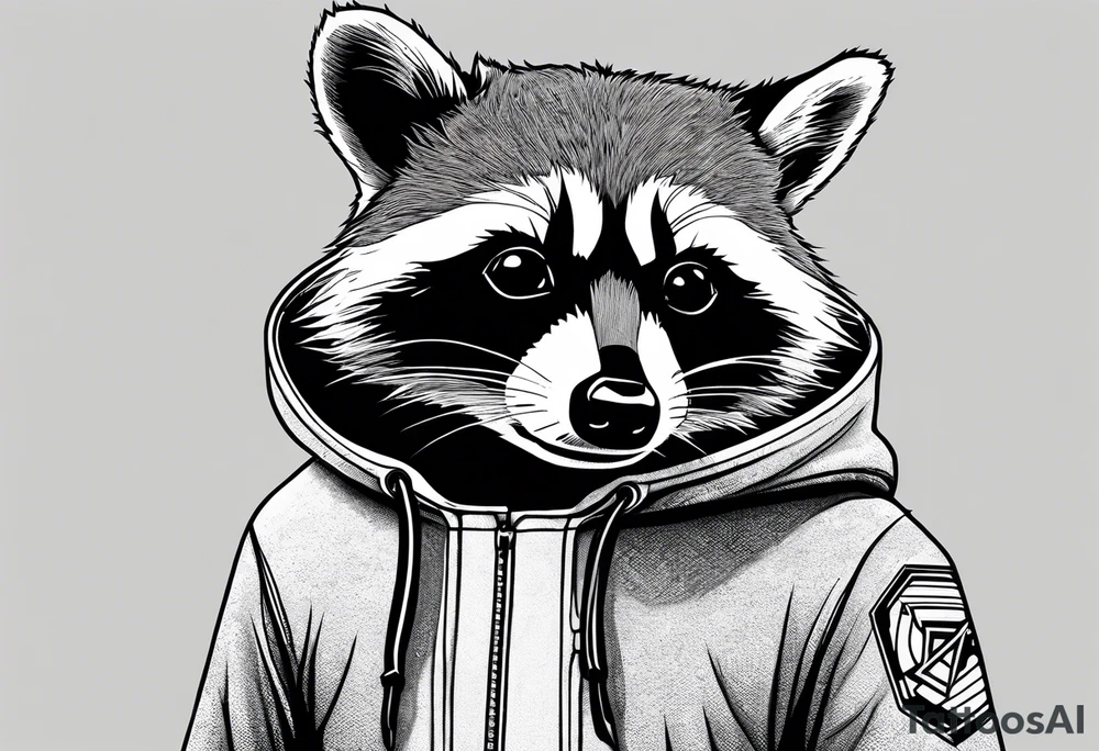 raccoon wearing a Superman hoodie tattoo idea
