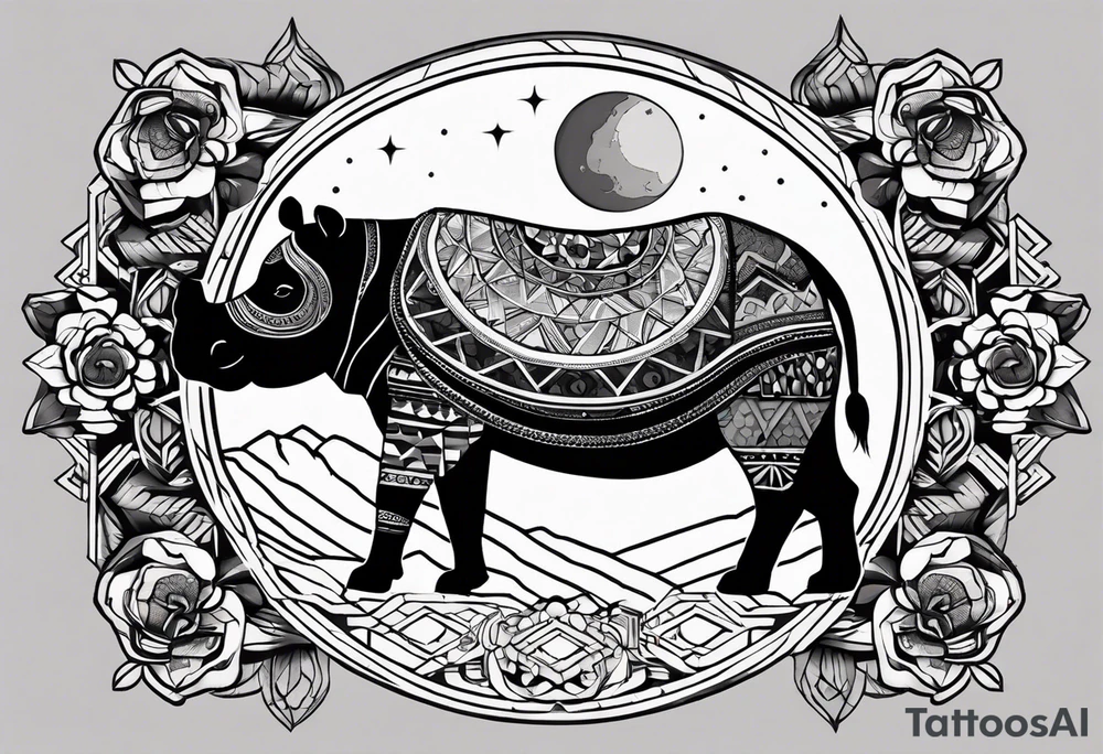 Very asymmetrical, +geometric pattern, with realistic full moon, with hippo at side look, +tribal, +geometric, +inkart , +blackwork, +grey scale, + sketch
with wintersweet flower bud, +inkart touch, +for men, detailed , combined favourite tattoo idea