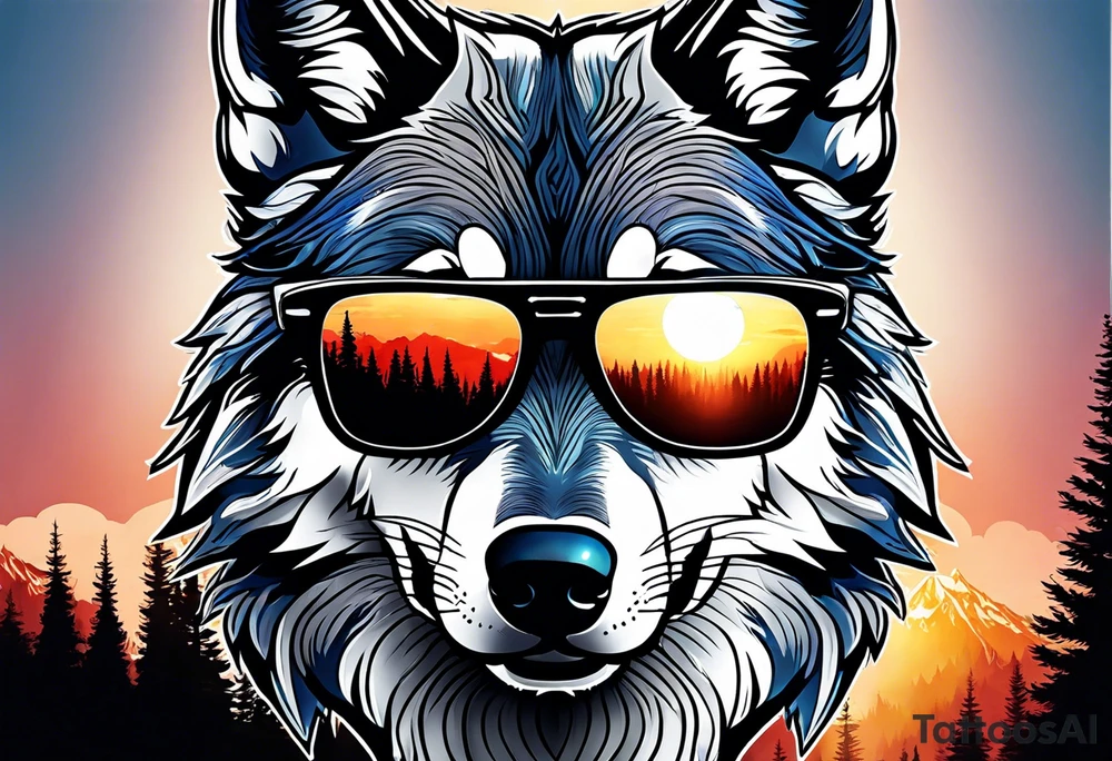 Badass wolf wearing sunglasses
Dark woods
Mountain peaks
Sunset tattoo idea