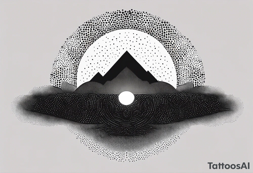 simple sun made of black dots and circles tattoo idea
