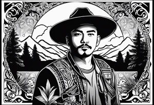Mexican American inspired that incorporates being a father,  building generational wealth. Include elements of the Pacific Northwest Forrest on shoulder.
Add silhouette of Little boy and little girl tattoo idea