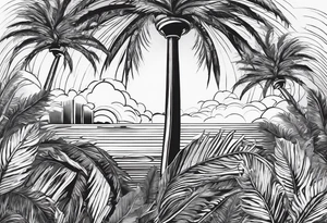 palm tree but switch leaves with human hands tattoo idea
