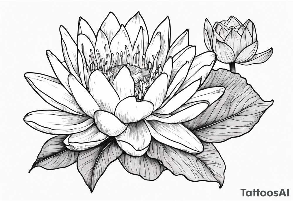 Larkspur and water lily bouquet tattoo idea