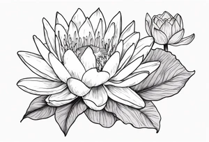 Larkspur and water lily bouquet tattoo idea