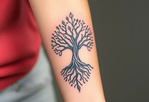 mystical tree of life with cosmic roots and celestial branches tattoo idea