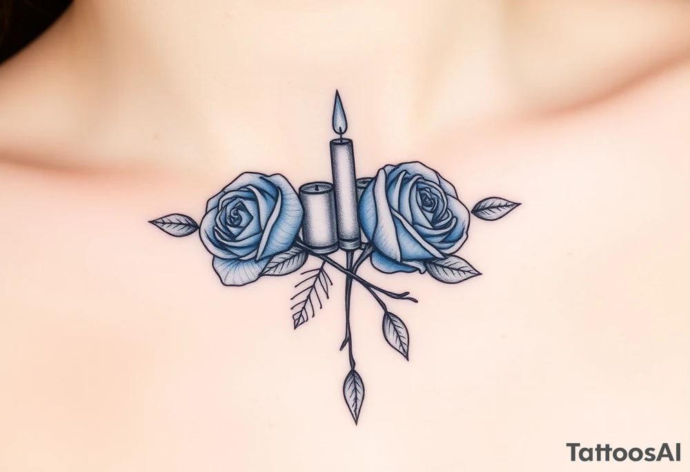 Blue, 2 roses, 2 candles tattoo idea
