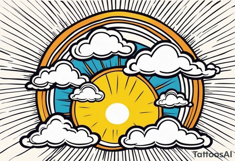 sunshine with rays
and clouds 
old school vintage simple traditional design 

bold color simple tattoo idea