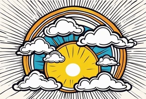 sunshine with rays
and clouds 
old school vintage simple traditional design 

bold color simple tattoo idea