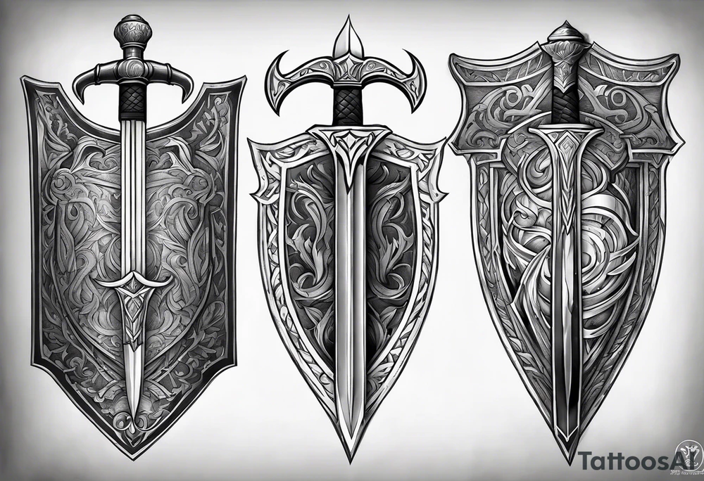 Valhalla shield fire sword tattoo idea