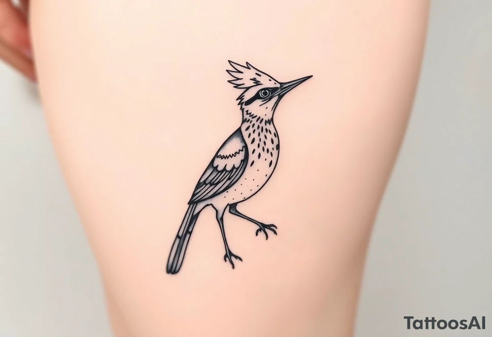 road runner bird, for placement on the upper thigh tattoo idea