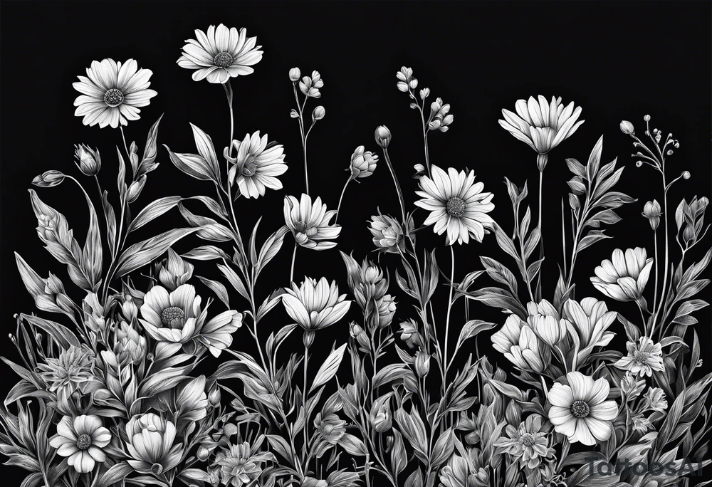 small long stem wildflowers tattoo idea