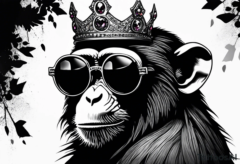 A cool free spirit female monkey with a princess crown and shades tattoo idea