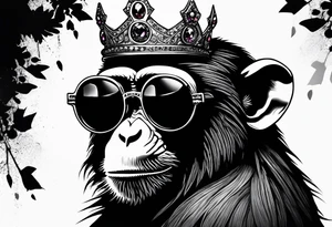 A cool free spirit female monkey with a princess crown and shades tattoo idea