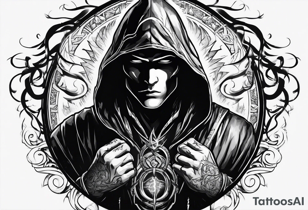 Hooded figure with a ring of lightning tattoo idea