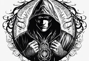 Hooded figure with a ring of lightning tattoo idea