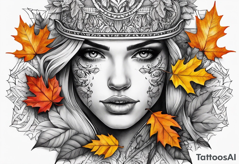 Front knee tattoo with fall colors tattoo idea