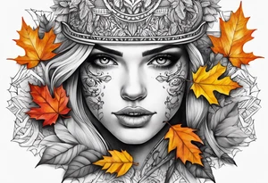Front knee tattoo with fall colors tattoo idea
