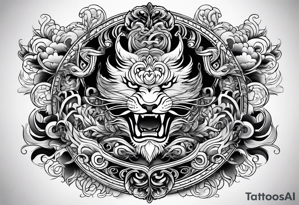 japanese tattoo with swirly elements tattoo idea