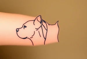 outline of pitbull ears, next to the outline of austrailian cattle dog ears, as they look off into the sunset tattoo idea