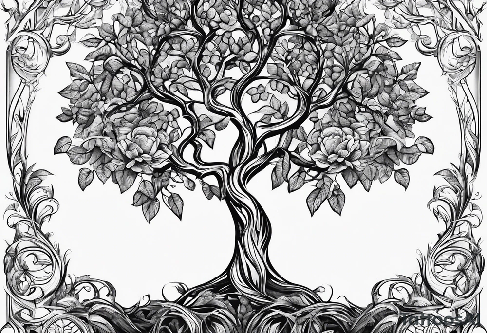 fine line vines, tree, minor geometric aspects. tattoo idea